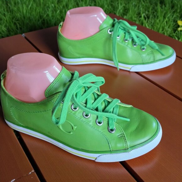 COACH LEATHERWARE (3.5 / 5.5-6   ) Lime Green Leather Lace Up Sneakers - Picture 3 of 16